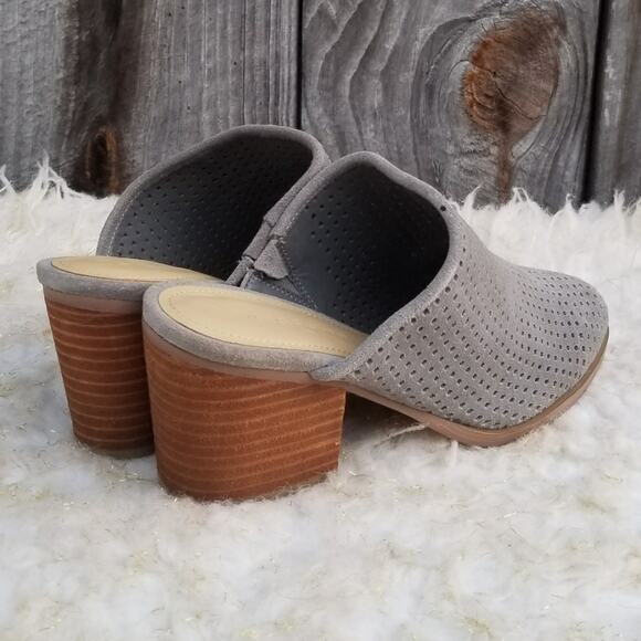 Gray Suede Mule Marc Fisher Ripley Size 7.5 Chunky Heeled Slide Leather - Picture 6 of 13